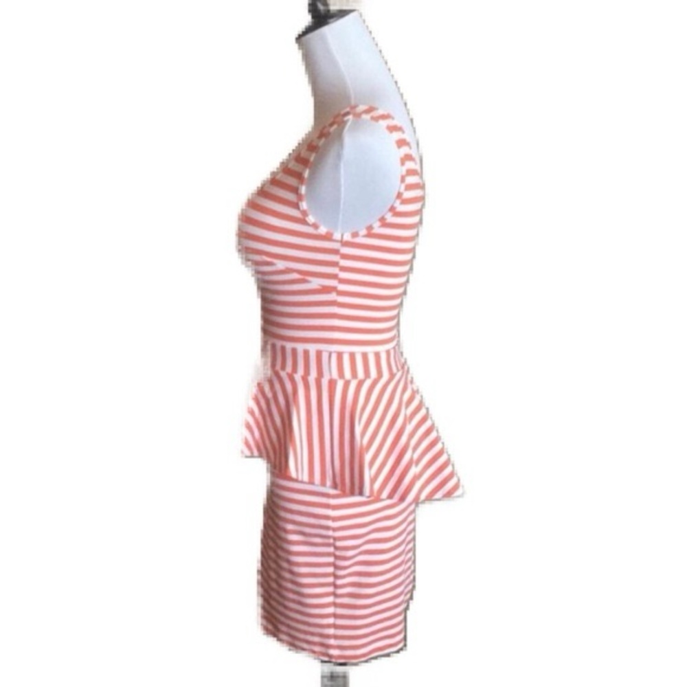 BEBE Striped Peplum Mini Dress Orange White Sleeveless Ruffle XS - Picture 2 of 5